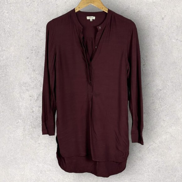 Aritzia Wilfred Burgundy Wine High Low Blouse Tunic Dress Size XS Long Sleeve - Picture 2 of 12